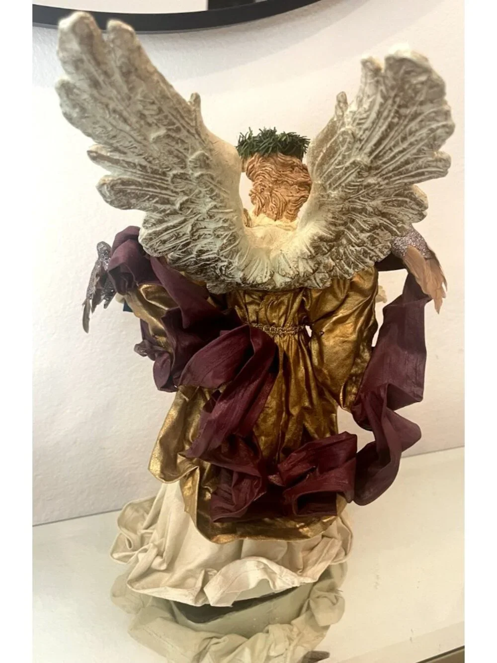 Vtg Christmas Angel Tree Topper Resin Florentine Fabric Mache Bird Book Victoria